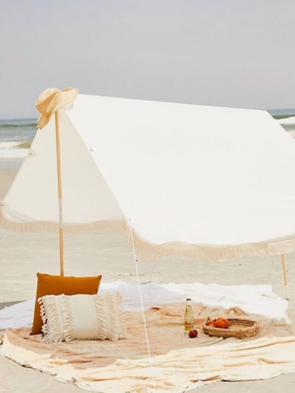 Business & Pleasure Co. Premium Beach Tent Antique White Sun Shade Fringe NWT